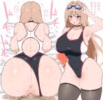  1boy 1girl anus armpits ass blush breasts brown_eyes brown_hair choker clothed_female_nude_male clothed_sex clothing_aside covered_navel cowboy_shot doggystyle goddess_of_victory:_nikke goggles goggles_on_head heart hetero highleg highleg_one-piece_swimsuit highres huge_ass huge_breasts long_hair nude official_alternate_costume one-piece_swimsuit rapi_(classic_vacation)_(nikke) rapi_(nikke) sex shinori sideboob spoken_heart swimsuit swimsuit_aside thick_thighs thighs tight_clothes translation_request vaginal 