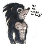  abs blue_fur bottomless clothed clothing english_text eulipotyphlan fur hedgehog humor mammal muscular nightmare_fuel pecs sonic_(series) sonic_the_hedgehog text unknown_artist 