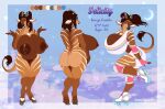  2021 antelope anthro barbell_piercing big_breasts big_butt blue_eyes bongo_(antelope) bottomwear bovid bovine breasts brown_body brown_breasts brown_fur brown_hair brown_nipples brown_pubes butt clothed clothing dated felicity_(chiselbit) female fur genitals glistening glistening_eyes grey_horn hair horn huge_breasts humanoid_genitalia humanoid_pussy mammal mouth_closed nipple_barbell nipple_piercing nipples nude orange_body orange_fur piercing pink_bottomwear pink_clothing pink_topwear pubes pussy solo spiral-horned_antelope standing striped_back striped_legs striped_shoulders tail tail_tuft tiggybloom topwear tuft 