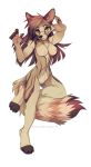  2019 ailuranthropy anthro breasts brown_hair canid canine digital_media_(artwork) female fur hair mammal nude simple_background smile solo tan_fur white_background 