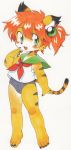  2014 4_toes 5_fingers :3 :d anthro barefoot blush claws clothing cute_fangs felid female fur green_eyes hair mammal open_mouth orange_fur orange_hair oyatsu pantherine sailor_collar shirt simple_background solo stripes tiger toes topwear underwear white_background 