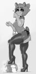  1boy 1girl absurdres animal_ears artist_self-insert blunt_bangs boots breasts china_dress chinese_clothes disembodied_head double_bun dress elbow_gloves eyeliner eyeshadow femdom furry furry_female furry_with_non-furry gloves green_eyes greyscale hair_bun hetero high_heel_boots high_heels highres interspecies krekkball krekkov latex latex_boots latex_gloves makeup medium_breasts monochrome nuwa_nightstone ojou-sama_pose original panda_ears panda_girl panda_tail panties purple_eyes short_dress short_hair side-tie_panties side_slit skindentation solo_focus spot_color stepped_on tail thick_thighs thigh_boots thighhighs thighs tongue tongue_out underwear 