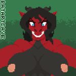  1:1 angry animated anthro areola batartcave black_body black_hair blue_eyes bouncing_breasts breasts digital_media_(artwork) dragon female first_person_view hair kiethra_(rouken) loop low_res mature_female nipples pink_areola pink_nipples pixel_(artwork) pixel_animation red_body suggestive 
