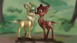  16:9 bambi bambi_(film) cervid disney fan_character forest jacky_breeze jbond kissing male male/male mammal tree 