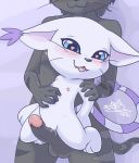  2019 3_toes 5_fingers :3 anthro balls black_fur bodily_fluids clitoris cub cute_fangs digimon digimon_(species) duo erection faceless_male felid feline female female_focus flat_chested fur gatomon genital_fluids haiiromon humanoid_penis male male/female mammal penis purple_fur pussy pussy_juice pussyjob size_difference solo_focus striped_fur striped_tail stripes toes tongue tongue_out vaginal whiskers white_fur young 