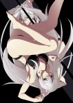  2girls animal_ears armpits ass barefoot black_bra black_hanekawa black_panties bow bow_bra bra breasts cat_ears cleavage commentary_request dual_persona fang gesugesu_ahoaho hair_between_eyes hanekawa_tsubasa large_breasts lingerie long_hair looking_at_viewer monogatari_(series) multiple_girls nekomonogatari panties parted_lips paw_pose silver_hair slit_pupils smile thighs underwear underwear_only very_long_hair yellow_eyes 