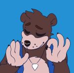  anthro backpack banjo-kazooie banjo_(banjo-kazooie) brown_fur claws close-up eyes_closed fur gesture jewelry just_right male mammal meme necklace ok_sign portrait rareware smile solo superflatpsychosis ursid video_games 