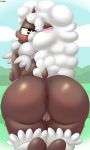  2019 absurd_res an-tonio anthro anthrofied anus blush bovid breasts butt caprine cloud digital_media_(artwork) female fluffy fur hi_res horizontal_pupils inviting looking_at_viewer looking_back mammal nintendo open_mouth outside pok&eacute;mon pok&eacute;mon_(species) pok&eacute;morph pussy rear_view sky solo video_games wool wooloo yellow_eyes 