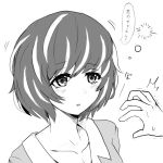  1girl blush hanekawa_tsubasa monochrome monogatari_(series) multicolored_hair nari_(nari149528) parted_lips short_hair sketch solo translation_request two-tone_hair 