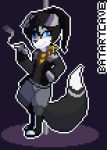  animated anthro batartcave black_clothing black_footwear black_fur black_hair blue_eyes bottomwear canid canine canis cigar clothed clothing digital_media_(artwork) dipstick_tail domestic_dog footwear fur grey_bottomwear grey_clothing grey_fur hair light_pole looking_at_viewer loop male mammal multicolored_tail pixel_(artwork) pixel_animation smile smoking solo standing white_fur 