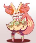  absurd_res anthro black_fur blush bow braixen breasts clothing fangs female fur hi_res looking_at_viewer nintendo nyaswitchnya open_mouth pok&eacute;mon pok&eacute;mon_(species) red_eyes red_fur smile solo sweater topwear video_games yellow_fur 