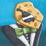  1:1 blue_background bust_portrait clothed clothing dcheese eyewear food food_creature glasses not_furry portrait simple_background tuxedo 
