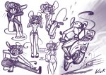  anthro clothed clothing hair hi_res leotard maisie_whisk mammal monochrome mouse murid murine rodent scooter short_hair siden sketch smile solo swimwear wick_(artist) 