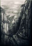 2025 absurd_res altar anthro bridge dirtypaperjoe hi_res landscape monochrome mountain reptile rock ruins scalie sculpture snake statue traditional_media_(artwork) walking_stick
