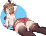  ass atelier_ryza brown_eyes brown_hair cameltoe gloves hat reisalin_stout short_hair shorts tagme_(artist) thighhighs 