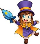  a_hat_in_time blue_eyes brown_hair cape clothed clothing coat eyebrows eyebrows_visible_through_hair female female_focus female_only hair hat hat_kid holding holding_object jenna_brown looking_at_viewer official_art open_mouth pants parasol pose shoes solo solo_focus tongue top_hat video_games zipper 