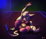  2019 accident anthro big_tail blush breasts butt clothed clothing digital_media_(artwork) domestic_cat feet felid feline felis female flexible fur green_eyes hair mammal nude open_mouth pussy shy solo white_fur white_hair white_nose yoga yourfavoritelemonade 