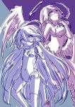  2girls absurdres android angel_wings breasts bridal_gauntlets closed_mouth crop_top cross feathered_wings hair_between_eyes halo highres jibril_(no_game_no_life) large_breasts long_hair low_wings magic_circle mechanical_parts midriff mismatched_legwear multiple_girls navel no_game_no_life shuvi_(no_game_no_life) sketch smile symbol-shaped_pupils very_long_hair wing_ears wings yuiti43 