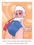 2025 4_fingers anthro artist_logo artist_name baggashame black_eyebrows black_eyes black_text blouse blue_diaper blush blush_lines blushing_profusely bodily_fluids bovid breasts building caprine city clothed clothed_anthro clothed_female clothing cloud dialogue diaper domestic_sheep droopy_(series) ears_down embarrassed english_text eyebrows eyelashes female female_anthro fingers fur genital_fluids hi_res leggy_lamb logo looking_down low-angle_view mammal medium_breasts metro-goldwyn-mayer multicolored_body orange_sky outside pink_body pink_ears pink_sclera pink_skin pivoted_ears purse red_purse sheep sheep_wrecked sky skyscraper snout solo stuttering sun sweat sweaty_arms sweaty_legs talking_to_self teeth text topwear two_tone_body unclean_diaper urine used_diaper wearing_diaper wet_diaper wetting white_blouse white_body white_clothing white_fur white_topwear wool_(fur)