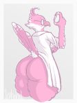  2019 3:4 aliasing anthro avian beak big_butt butt butt_focus clothing digital_media_(artwork) eyewear feathers glasses male pink_feathers sephaloid solo thick_thighs wide_hips 
