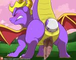  anal anal_oviposition animal_genitalia animal_penis blush bodily_fluids clenched_teeth dragon egg erection eyes_closed feral genital_fluids genital_slit hi_res male oviposition penis precum purple_scales quadruped raised_tail rear_view scales scrunchy_face shaking slit solo spyro spyro_the_dragon sweat teeth trembling video_games winick-lim 