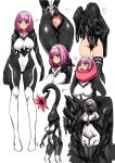  1girl ass bodysuit breasts commentary_request covered_face green_eyes impossible_bodysuit impossible_clothes ishimiso_(ishimura) large_breasts living_clothes looking_at_viewer medium_hair original pink_hair progression skin_tight symbiote tentacle_clothes thighs wide_hips 