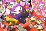  1boy 1girl channel_ppp crossed_legs facial_hair hinamatsuri japanese_clothes kirby kirby_(series) max_profitt_haltmann money mustache no_mouth official_art pink_hair purple_hair susie_(kirby) thought_bubble translation_request waddle_dee 