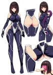  1girl black_gloves black_hair black_legwear bodysuit character_sheet elbow_gloves gloves highres ishimiso_(ishimura) leotard nipples original parasite red_eyes short_hair simple_background skin_tight thighs white_background 