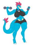  anthro big_breasts breasts collar curvaceous exercise female feraligatr hi_res kitsunewaffles-chan looking_at_viewer muscular muscular_female nintendo nipple_outline pok&eacute;mon pok&eacute;mon_(species) smile solo thick_thighs tongue tongue_out video_games weightlifting workout yuki_(evov1) 