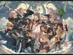  4boys 6+girls afumau_(final_fantasy) arciela_v_adoulin armor black_armor black_hair black_helmet black_skirt blonde_hair blue_eyes blue_hair blue_headband breasts brother_and_sister cleavage clenched_hand closed_eyes closed_mouth cloud_of_darkness crop_top cropped_jacket dancer_(final_fantasy) demon_horns detached_sleeves eald&#039;narche earrings elf elvaan eyepatch feather_collar feather_earrings feather_hair_ornament feathers final_fantasy final_fantasy_xi fingernails gloves grey_hair gun hair_ornament headband helmet highres holding holding_gun holding_weapon horns hume iroha_(ff11) jacket japanese_armor jewelry kote lady_lilith leafkin lilisette lion_(ff11) long_hair long_sleeves looking_back low-tied_long_hair medium_breasts melvien_de_malecroix mi_mi_zo mnejing multiple_boys multiple_girls nag&#039;molada navel on_one_knee open_clothes open_jacket open_mouth outstretched_arm ovjang pants pink_sleeves pointy_ears prishe razfahd_(ff11) red_armor red_hair red_headband sharp_fingernails shirt siblings skirt sleeveless sleeveless_shirt two-tone_skirt weapon white_gloves white_jacket white_pants yellow_shirt yellow_skirt 
