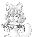  blasticussaturn clothing eyebrows eyes_closed felid feline female greyscale hi_res holding_panties mammal monochrome nipples nude open_mouth open_smile panties raised_inner_eyebrows smile underwear young 