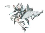  bird blue_eyes claws dagger frider highres holding holding_dagger holding_knife holding_weapon knife mecha_musume original personification saab saab_gripen saab_gripen_(personification) tachi-e talons thighhighs vehicle_and_personification war_thunder weapon white_hair white_thighhighs 
