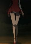  1girl dress gegege_no_kitarou haruyama_kazunori head_out_of_frame legs long_sleeves nekomusume nekomusume_(gegege_no_kitarou_6) panties pantyshot pantyshot_(standing) red_dress shirt solo standing underwear white_shirt 