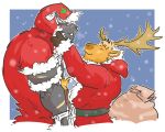  anthro anthro_on_anthro antlers blush caffeinecanine capreoline cervid christmas clothed clothing duo felid fur holidays horn krampus_(housamo) lion male mammal muscular muscular_male orange_fur pantherine reindeer tokyo_afterschool_summoners video_games youl 