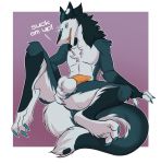  anthro balls dialogue english_text erection fur hi_res lavenderpandy looking_at_viewer male open_mouth sergal solo spread_legs spreading text 