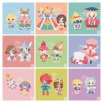  3others 6+boys 6+girls adelbert_steiner animal_ears baku_(ff9) beard beatrix_(ff9) black_mage_(final_fantasy) blonde_hair blue_background blue_hair bow brahne_raza_alexandros_xvi brown_hair chef_hat chibi closed_eyes closed_mouth creature curly_hair dark-skinned_female dark_skin dreadlocks eiko_carol eyepatch facial_hair feather_hair_ornament feathers final_fantasy final_fantasy_ix flower fratley freija_crescent garnet_til_alexandros_xvii glowing glowing_eyes goggles green_background green_eyes grey_hair hair_bow hair_ornament hair_over_eyes hair_over_one_eye hat helmet highres holding holding_flower horns kuja lani_(ff9) long_hair low-tied_long_hair me_me_cry mikoto_(ff9) monkey_tail moogle multiple_boys multiple_girls multiple_others one_eye_covered open_mouth orange_background overalls pink_background purple_background quina_quen red_background red_hair red_hat salamander_coral short_hair single_horn smile tail tongue tongue_out vivi_ornitier winged_helmet yellow_background yellow_bow yellow_overalls zidane_tribal 