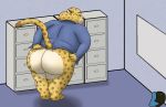  anthro benjamin_clawhauser big_butt bottomless butt cheetah clothed clothing disney felid feline filing_cabinet luke_delfino_(artist) male mammal solo zootopia 