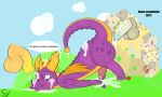  absurd_res balls blush bodily_fluids cum cum_in_ass cum_inside cum_on_face dragon egg english_text erection feral genital_fluids hi_res horn male male/male outside penis purple_eyes sketchyyvun spyro spyro_the_dragon text video_games wings young 