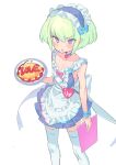  apron backless_dress backless_outfit blonde_hair blush choker crossdressing dress food frills fuubuu highres holding holding_plate lio_fotia maid maid_apron maid_headdress male_focus omurice open_mouth otoko_no_ko plate promare waist_apron white_legwear 