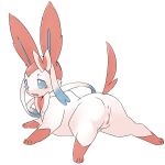 1:1 4_toes anus blue_eyes bodily_fluids bow butt canid canine cute_fangs ears_up eeveelution female feral fluffy fluffy_ears fluffy_tail kesu_pu leg_markings long_ears lying mammal markings nintendo on_front open_mouth pink_ears pink_paws pink_tail pok&eacute;mon pok&eacute;mon_(species) presenting presenting_hindquarters pussy raised_tail rear_view ribbons snout socks_(marking) solo sylveon tears toes tongue video_games 