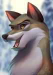  2019 balto balto_(film) black_nose blurred_background brow_eyes canid canine canis digital_media_(artwork) domestic_dog fur mammal open_mouth renciel solo tan_fur teeth yellow_sclera 