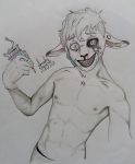  blood bodily_fluids bovid caprine lincolnedward&#039;s male mammal nosebleed open_mouth sheep smile solo tattoo traditional_media_(artwork) 