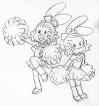  alternate_species animal_humanoid bottomwear cheerleader clothing duo female footwear hair hi_res humanoid humanoidized mammal minun monochrome nintendo plusle pok&eacute;mon pok&eacute;mon_(species) pok&eacute;morph praiz shirt shoes simple_background sketch skirt topwear video_games white_background 