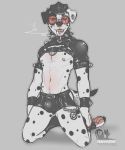  2018 anthro athletic bam_(bambii_dog) bambii_dog bdsm belt black_clothing black_fur black_legwear black_lips black_nose black_socks black_spots black_topwear black_underwear bulge canid canine canis chain cigarette clothed clothing collar dalmatian deaddoginc domestic_dog domination ear_piercing eyebrows eyewear facial_piercing fur gauged_ear gear glasses grey_background harness hat headgear headwear hi_res kneeling leather legwear lip_piercing male mammal multicolored_fur navel nipple_piercing nipples nose_piercing nose_ring object_in_mouth open_mouth pawpads pentagram piercing pink_pawpads simple_background skimpy smoke smoking socks solo spiked_collar spikes spots spotted_fur teeth toeless_socks tongue topwear two_tone_fur underwear white_fur wristband 