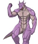  abs anthro aomura_saki_(pixiv) biceps collarbone dragon green_eyes male mature_male muscular muscular_male nude open_mouth pecs purple_body quads simple_background solo white_background wingless_dragon 