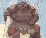  2014 anthro bathing belly eyes_closed humanoid_hands male mammal marine moobs motogen navel nipples overweight overweight_male pinniped scar sitting solo walrus water 