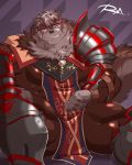  4:5 abs accessory anthro canid canine canis clothed clothing headband male mammal muscular muscular_male pecs reclamon signature simple_background solo tokyo_afterschool_summoners video_games volkv_vseslav wolf 