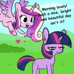  &lt;3 1:1 2019 annoyed cloud cutie_mark duo english_text equid feathered_wings feathers female feral flying friendship_is_magic grass hair hi_res horn mammal multicolored_hair my_little_pony outside princess_cadance_(mlp) sky text tjpones twilight_sparkle_(mlp) unicorn winged_unicorn wings 