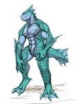  abs anthro aomura_saki_(pixiv) aquatic_dragon biceps blue_body dragon fin full-length_portrait green_body male marine mature_male membrane_(anatomy) muscular muscular_male nude pecs portrait simple_background solo standing two_tone_body webbed_feet white_background 
