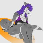  &lt;3 2019 amber_eyes anthro avante92 breasts clothed clothing female fin fish hair hi_res looking_at_viewer marine non-mammal_breasts purple_hair shark sitting smile solo teeth 